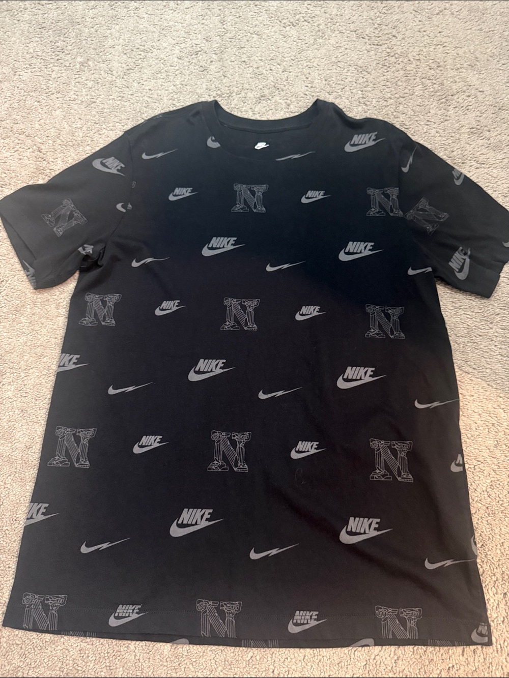 Nike Black Short Sleeve Tee with Allover Grey Logos